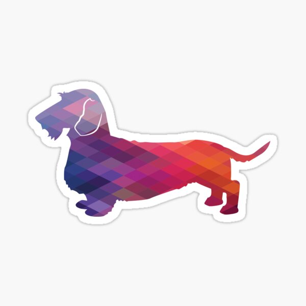 Rough Dachshund Dog Breed Silhouette Filled with Geometric Pattern in Purple Sticker