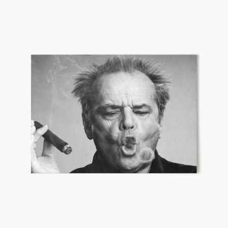 Vista previa del artículo con la obra «Jack Nicholson, cigarro, anillos de humo, fotografía en blanco y negro», diseñado y vendido por modernretro.