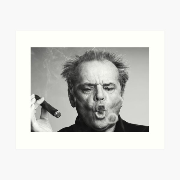 Jack Nicholson, Cigar, Smoke Rings, Black and White Photography Art Print