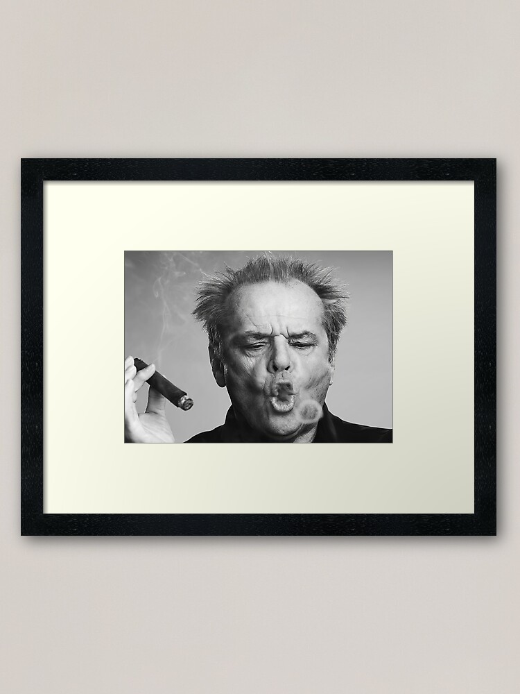 Alternate view of Jack Nicholson, Cigar, Smoke Rings, Black and White Photography Framed Art Print