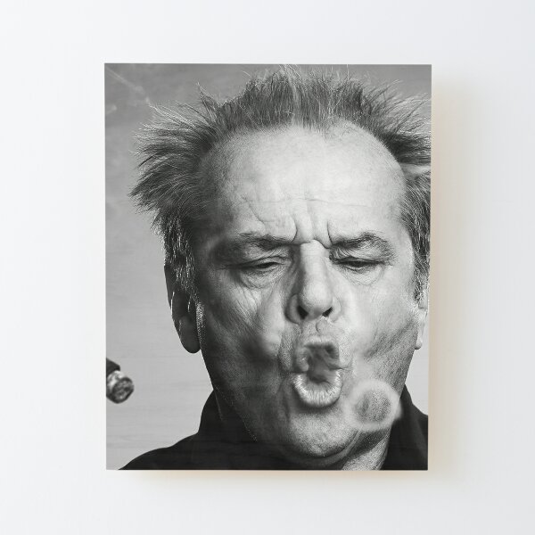 Jack Nicholson, Cigar, Smoke Rings, Black and White Photography Wood Mounted Print