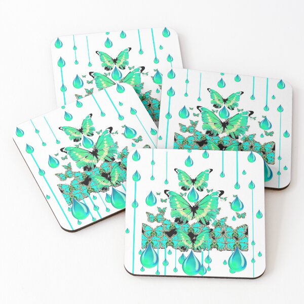 Item preview, DECORATIVE AQUA BUTTERFLY RAIN PATTERN WHITE ART designed and sold by sharlesart.
