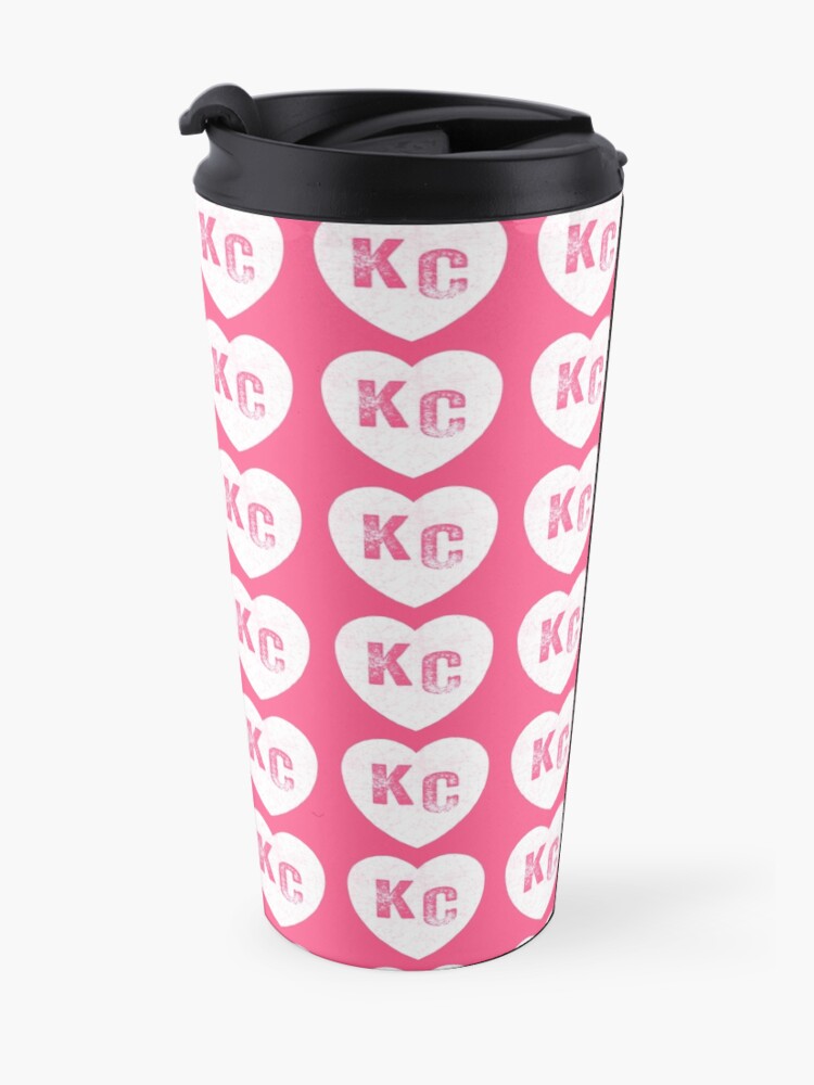 Alternate view of Pink Kansas City KC Heart Collection I Love Kc Hearts KC Face mask Kansas City facemask Travel Mug