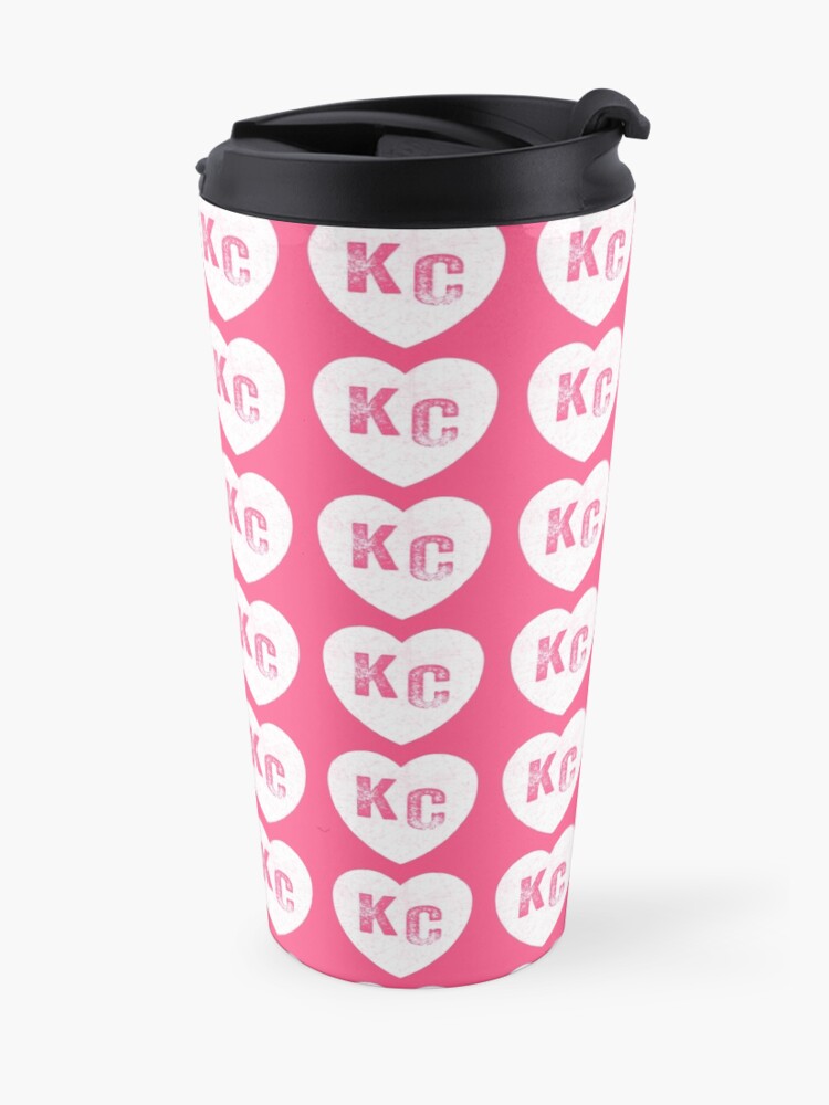 Alternate view of Pink Kansas City KC Heart Collection I Love Kc Hearts KC Face mask Kansas City facemask Travel Mug
