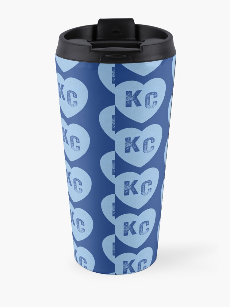 Alternate view of Baby Blue KC Heart Kansas City Hearts I Love Kc heart Kansas city KC Face mask Kansas City facemask Travel Mug