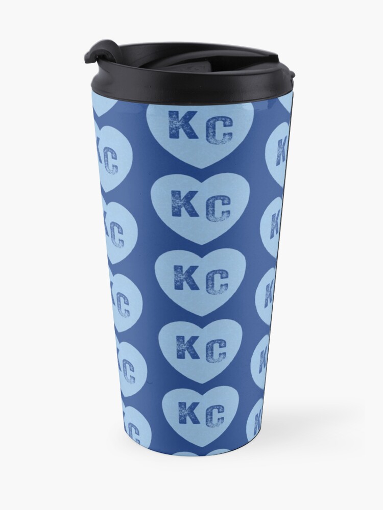 Alternate view of Baby Blue KC Heart Kansas City Hearts I Love Kc heart Kansas city KC Face mask Kansas City facemask Travel Mug