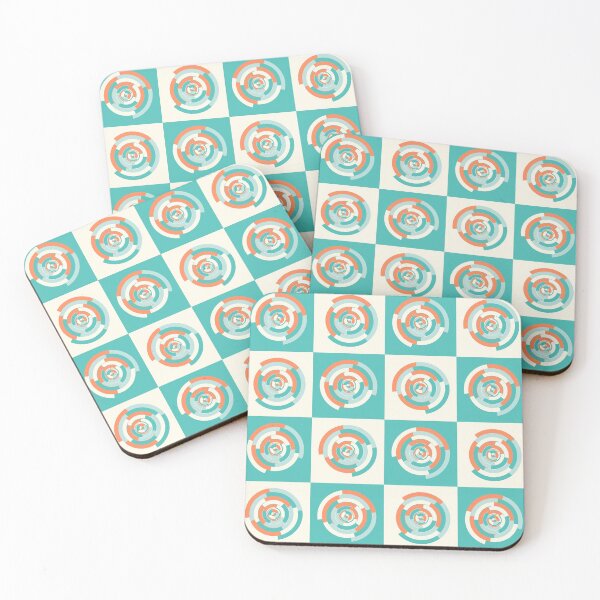 Item preview, Spinning colourful rings on mint and pale yellow chessboard designed and sold by Dibujo Divertido.