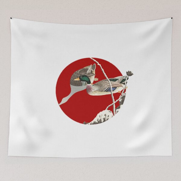 Item preview, Japanese Flag - Two Mallards near a Snow-Covered Lotus designed and sold by weavernap.