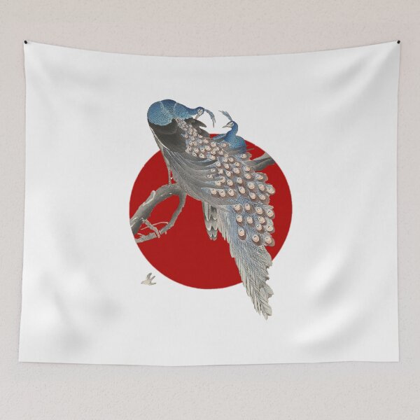 Item preview, Japanese Flag - Two Peacocks on Tree Branch designed and sold by weavernap.