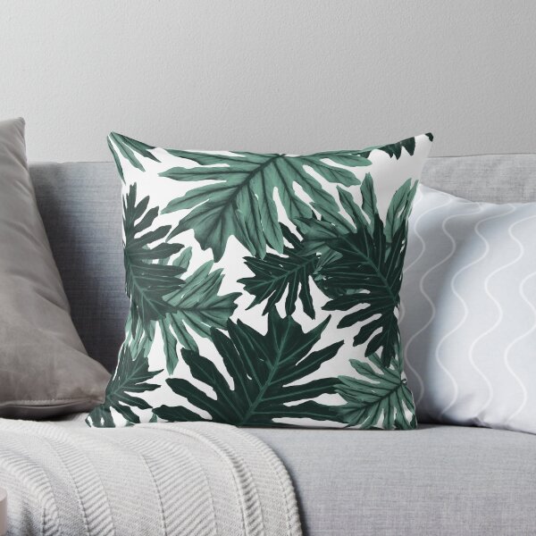 Philo Hope - Tropical Jungle Leaves Pattern #6 #tropical #decor #art Throw Pillow