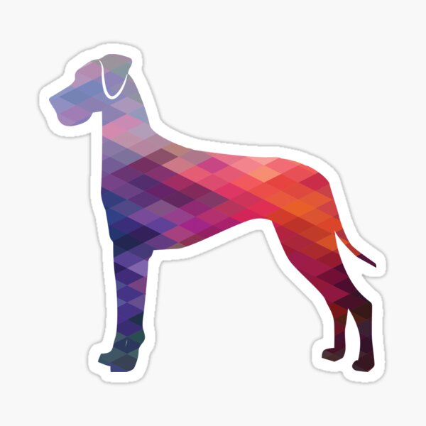 Great Dane Dog Breed Silhouette Geometric Pattern in Purple Sticker