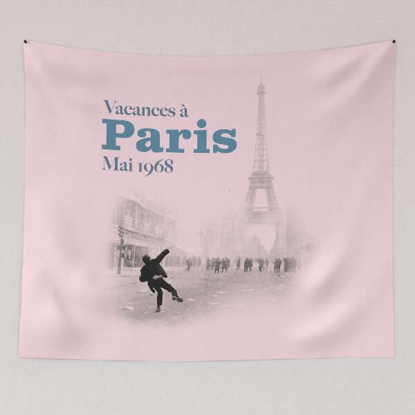 Item preview, ! Paris Revolt, May 68: 'VACANCES A PARIS': Throwing Rocks at the Police: Blue Text ! designed and sold by Day Chapman.