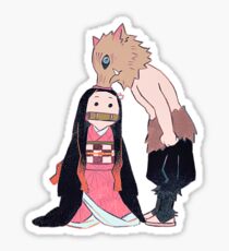 Inosuke sniffing Nezuko Sticker