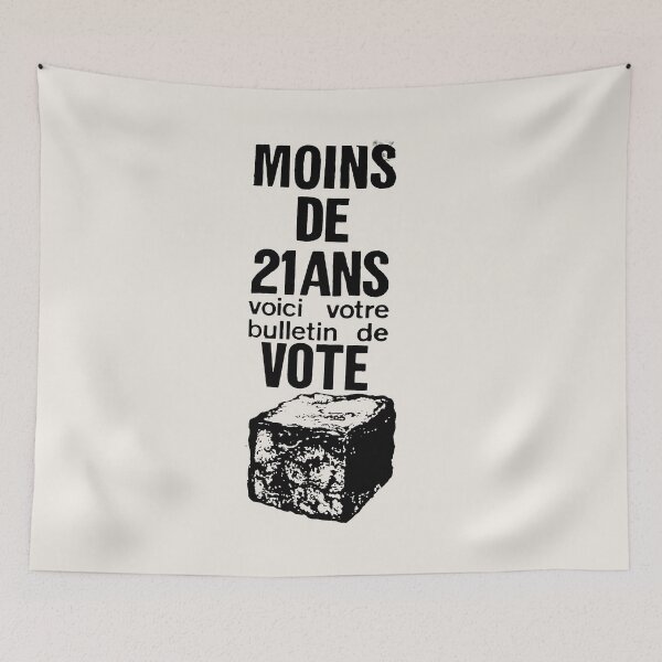 Item preview, ! Paris Revolt, May 68: 'MOINS DE 21 ANS': The Original in Classic Black on Bone Grey designed and sold by Day Chapman.