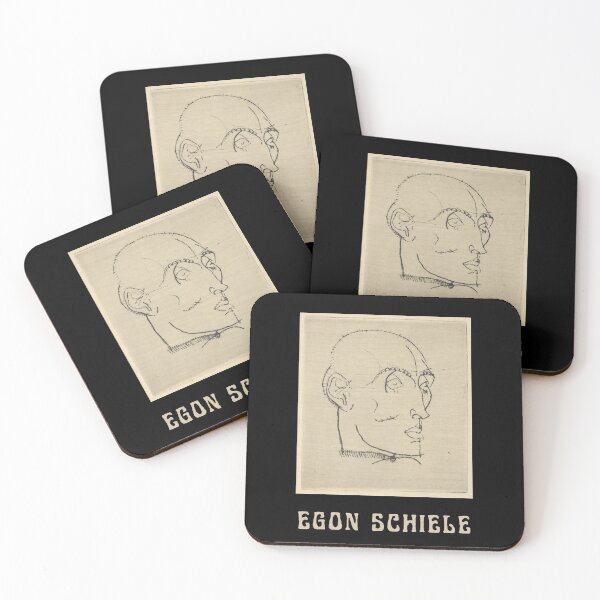 Item preview, Egon Schiele Fine Art Drawing Portrait of a Man (1914) with Schiele's Name in Cream on Black designed and sold by kierkegaard.