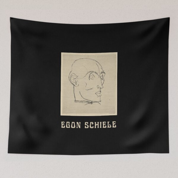 Item preview, Egon Schiele Fine Art Drawing Portrait of a Man (1914) with Schiele's Name in Cream on Black designed and sold by kierkegaard.