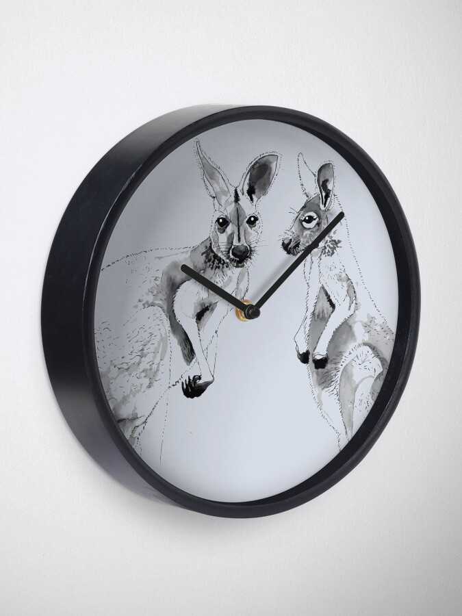 Alternate view of Kangaroos Black and White Clock