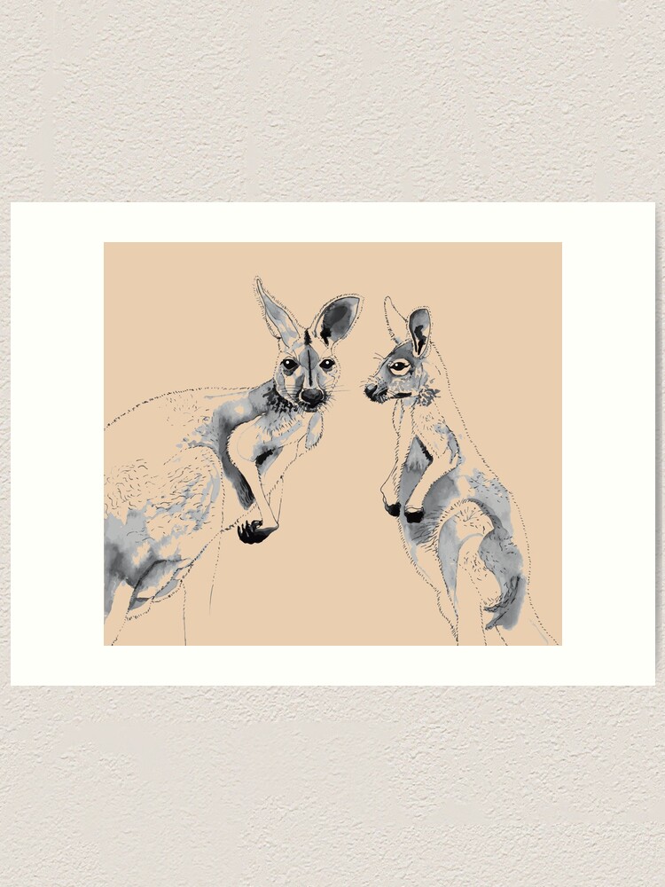 Alternate view of Kangaroos Black and White Art Print