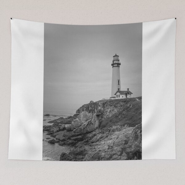 Item preview, Pigeon Point Lighthouse in the Mist - Vertical - Monochrome by TL Wilson Photography designed and sold by TLWilsonPhoto.