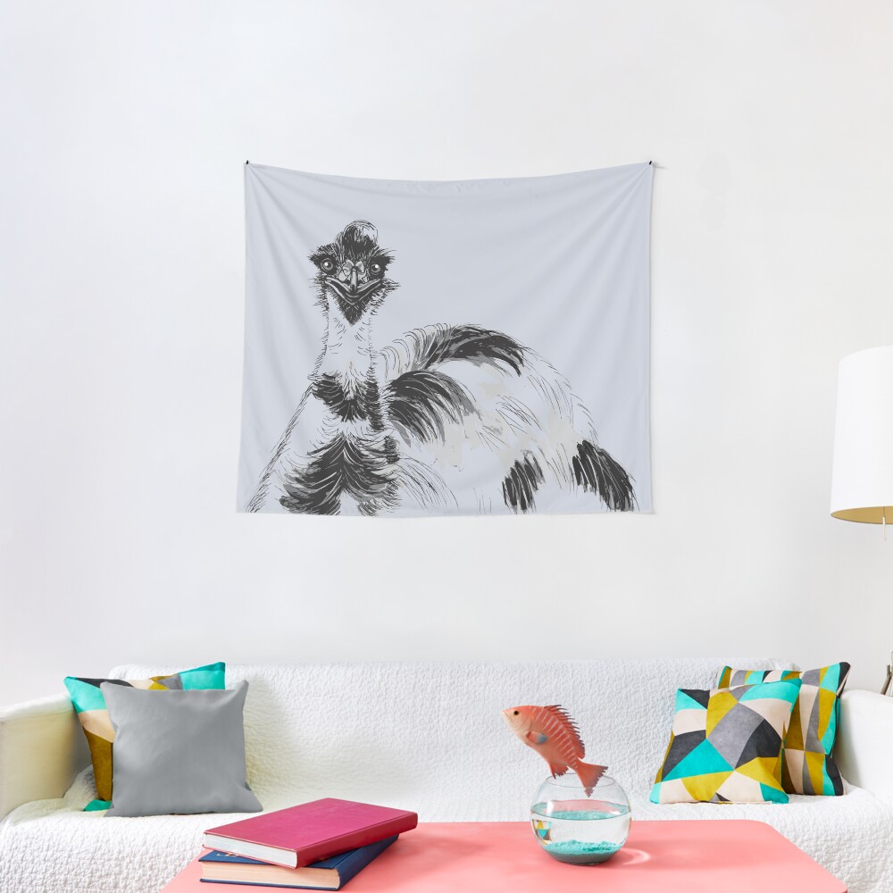 Emu Black and White Tapestry