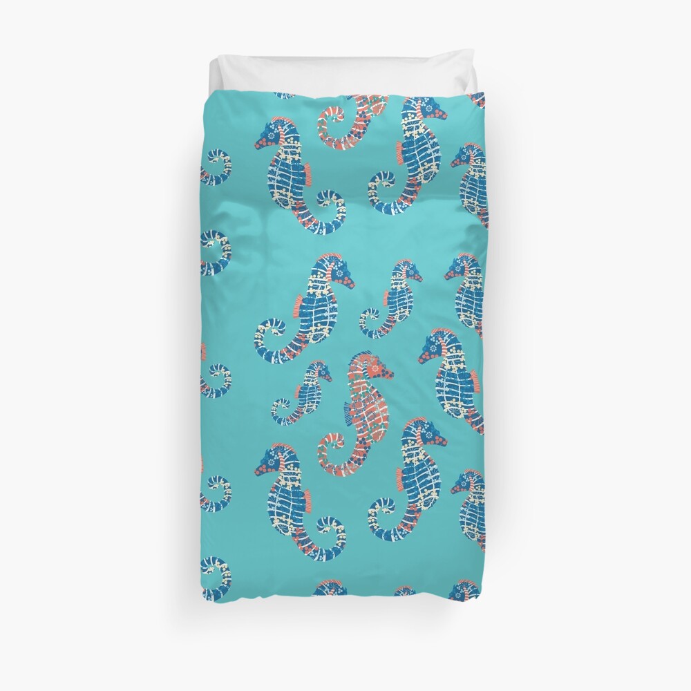 Seahorses Marine Coral Texture Duvet Cover