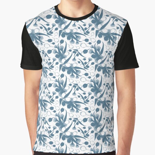 Blue Gumnut Flower Pattern Graphic T-Shirt