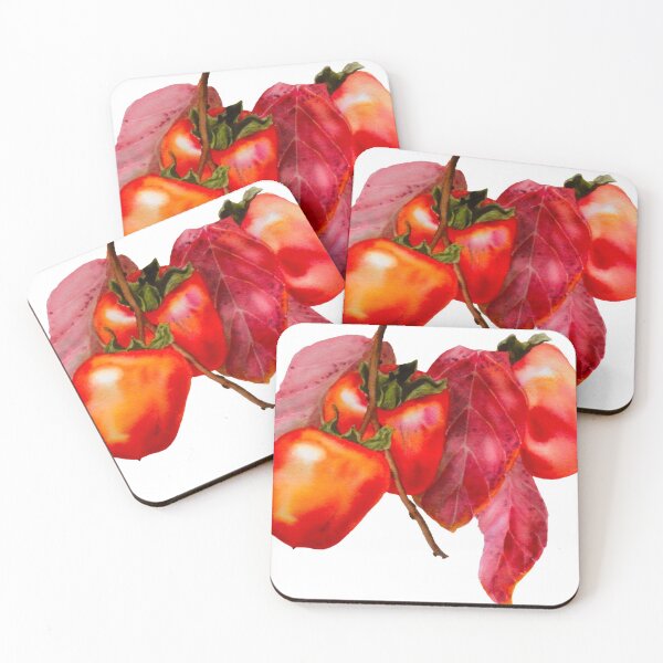 Item preview, Watercolor Persimmons With Red Leaves designed and sold by Paintdrips.