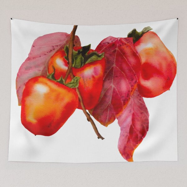 Item preview, Watercolor Persimmons With Red Leaves designed and sold by Paintdrips.