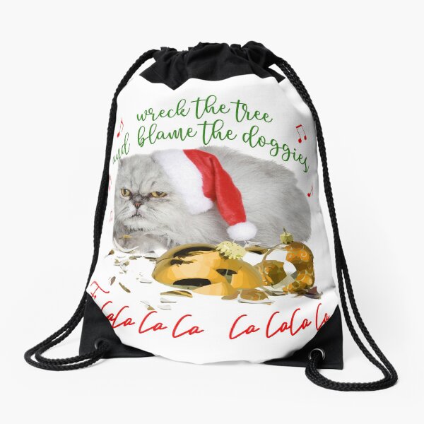 Funny Christmas Cat Falalalala Drawstring Bag