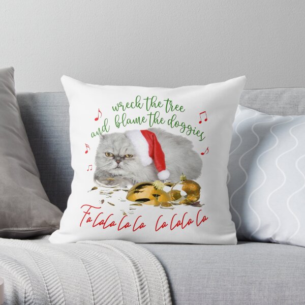 Funny Christmas Cat Falalalala Throw Pillow