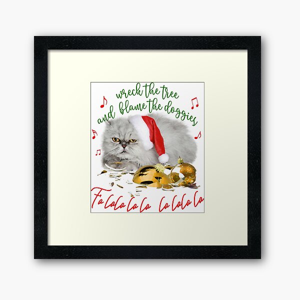 Funny Christmas Cat Falalalala Framed Art Print