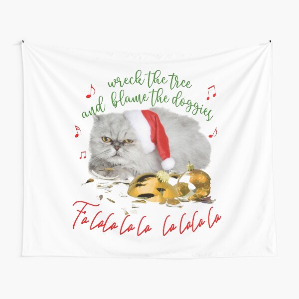 Funny Christmas Cat Falalalala Tapestry
