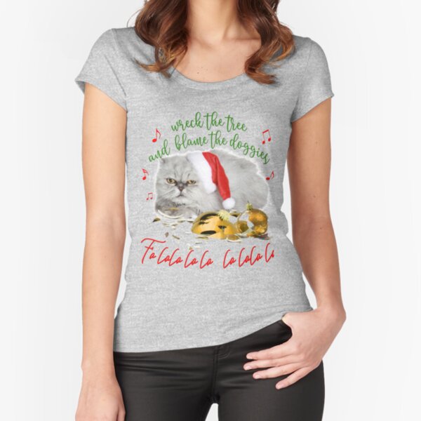 Funny Christmas Cat Falalalala Fitted Scoop T-Shirt
