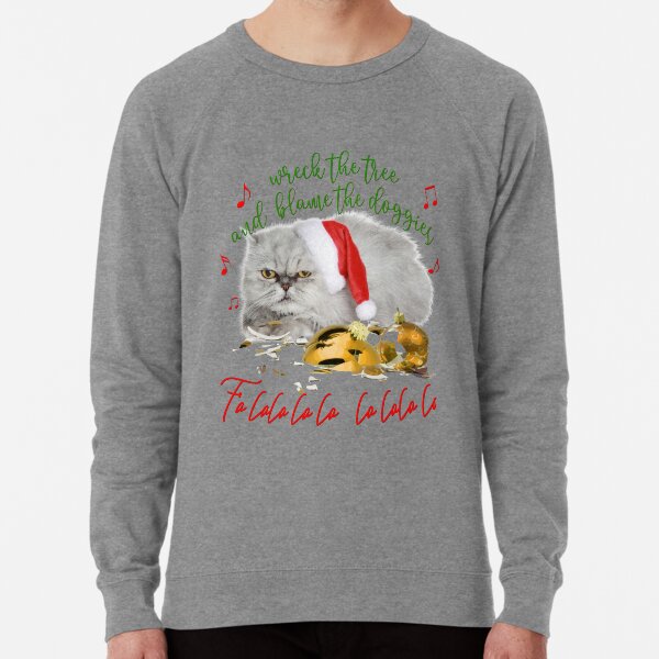 Funny Christmas Cat Falalalala Lightweight Sweatshirt