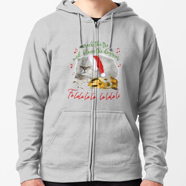Funny Christmas Cat Falalalala Zipped Hoodie