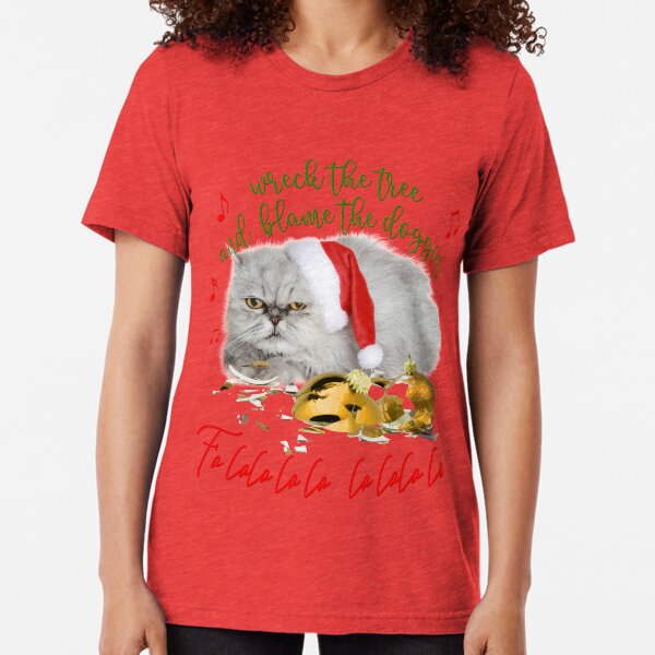 Funny Christmas Cat Falalalala Tri-blend T-Shirt