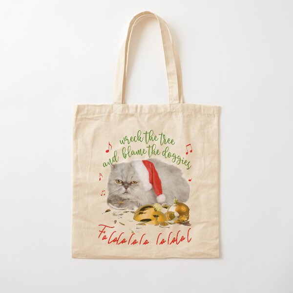 Funny Christmas Cat Falalalala Cotton Tote Bag