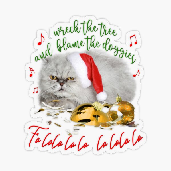 Funny Christmas Cat Falalalala Transparent Sticker