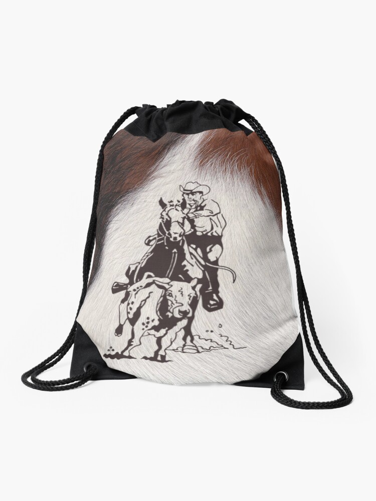 Cowboy Rodeo Horse Cowhide Roping Cow Western Drawstring Bag for
