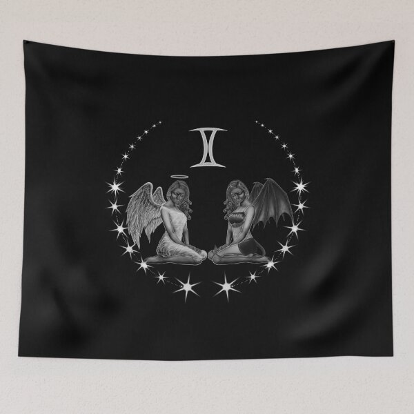 Item preview, Gemini Zodiac the Twins personaje gráfico con borde de círculo de estrella y su símbolo de astrología. designed and sold by MortalDesigns.