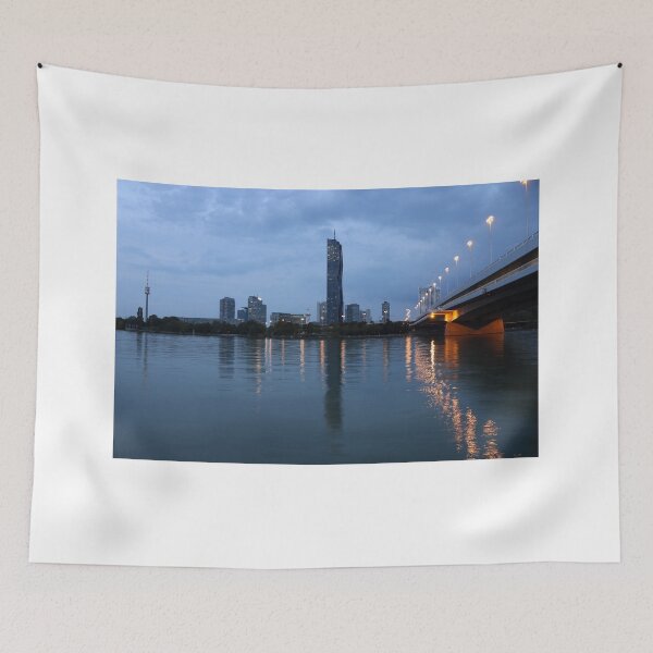 Item preview, Donaucity Vienna skyline on the Danube river at night  designed and sold by goceris.