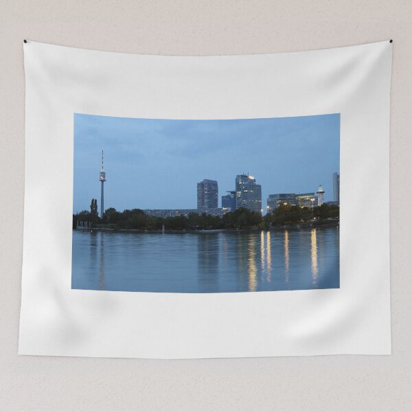 Item preview, Tv tower lighthouse and office buildings Donaucity Vienna skyline on the Danube river at night  designed and sold by goceris.