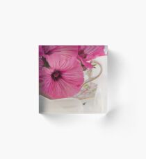 Lavatera Flowers In The Tea Cup Acrylic Block