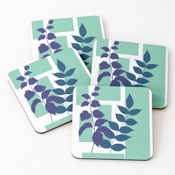 Item preview, Mint Green Squares Blue Nature Leaves designed and sold by Lilith-Designs.