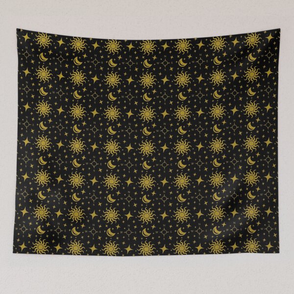 Item preview, Golden Sun, Moon, Stars and Compass Points NEWS - Navigation Tools & Celestial Bodies on Black Background designed and sold by Karen McFarland.