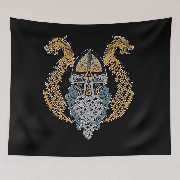 Item preview, Viking Dragon Tshirt Valknut Helmet Valhalla God Odin Beard designed and sold by DSWShirts.