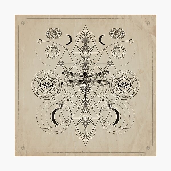 Item preview, Dragonfly Sacred Geometry Composition  designed and sold by k9printart.