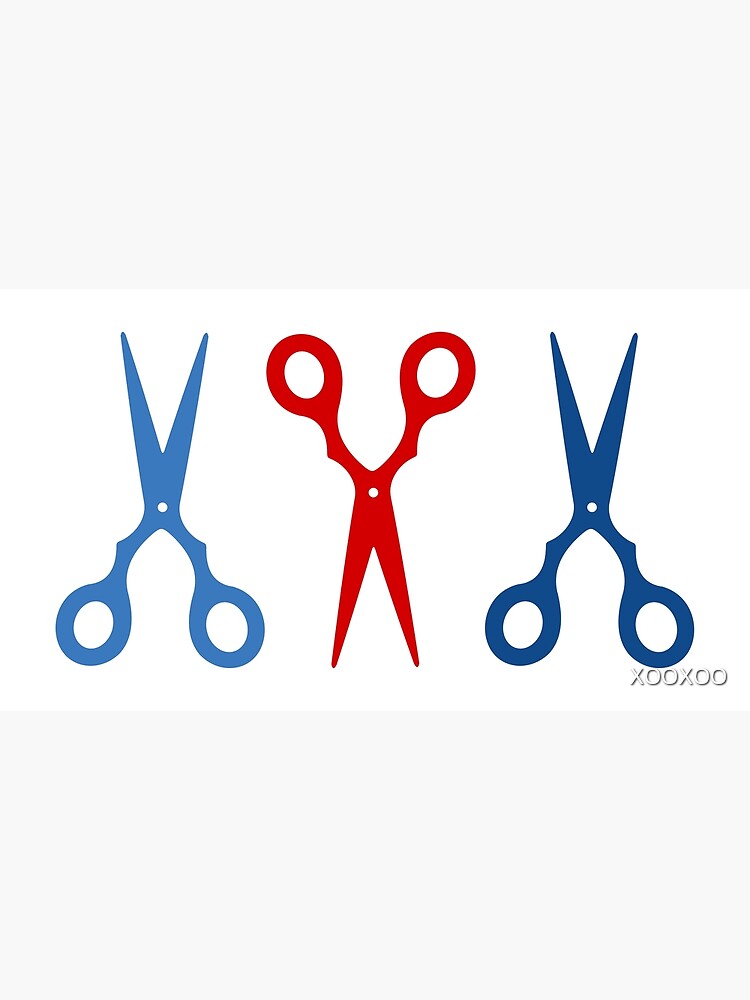 Barber shop scissors - red and blue Postcard for Sale by XOOXOO