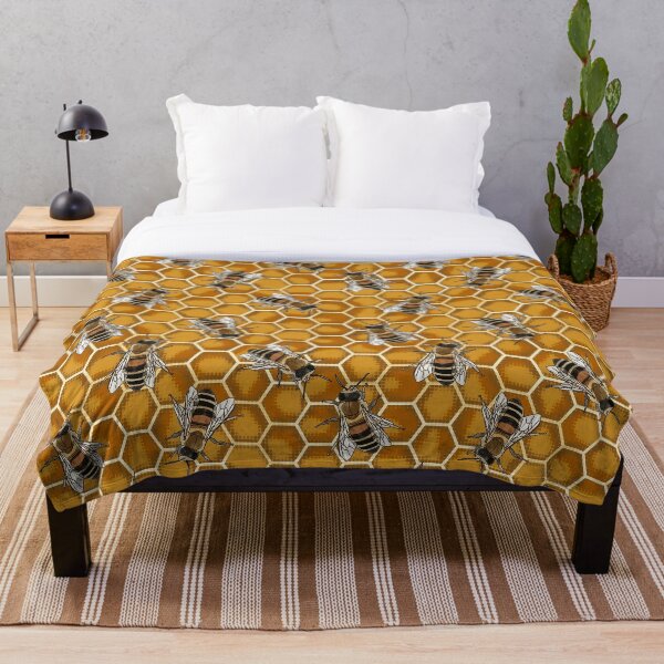 Busy Bees at the Honeycomb Beehive Throw Blanket