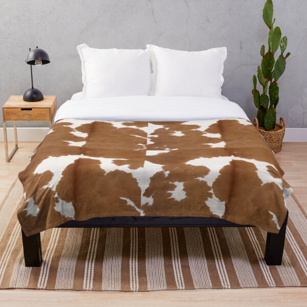 Cowhide tan and white | Texture Throw Blanket